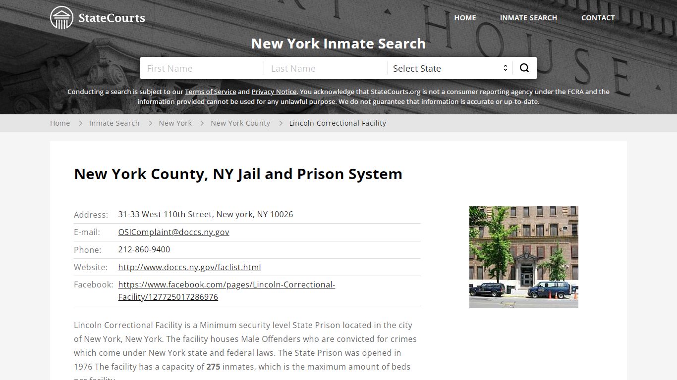Lincoln Correctional Facility Inmate Records Search, New York - StateCourts