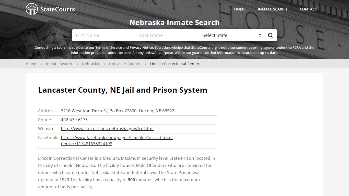 Lincoln Correctional Center Inmate Records Search, Nebraska - StateCourts