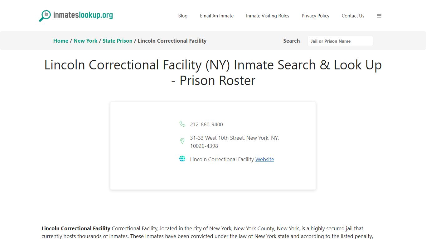 Lincoln Correctional Facility (NY) Inmate Search & Look Up - Prison Roster
